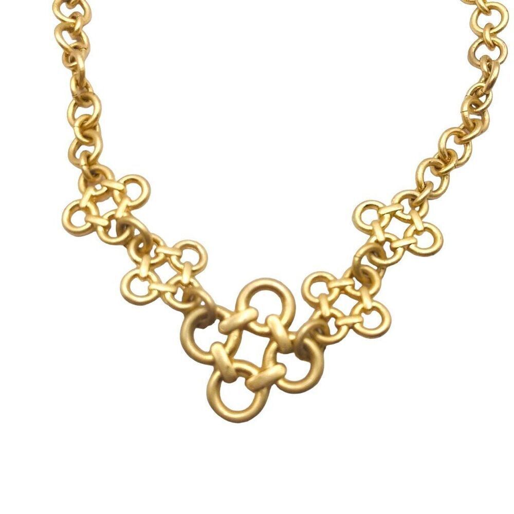 Retro Lia Sophia "Four Tet" Long Matte Gold Necklace